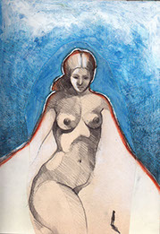 DIbujos e ilustraciones figurativos simbolistas, bolígrafo y técnica mixta